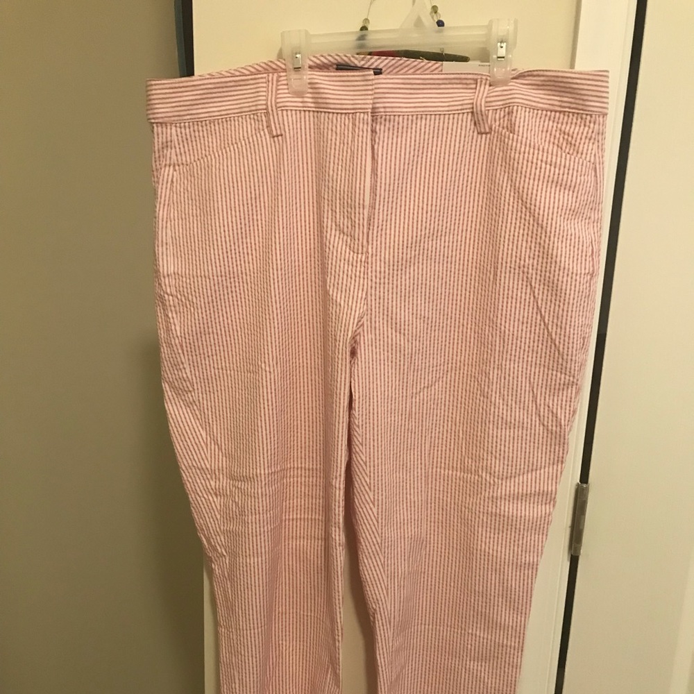 Pink seersucker crop pants